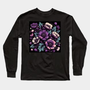 Violet Floral Illustration Long Sleeve T-Shirt